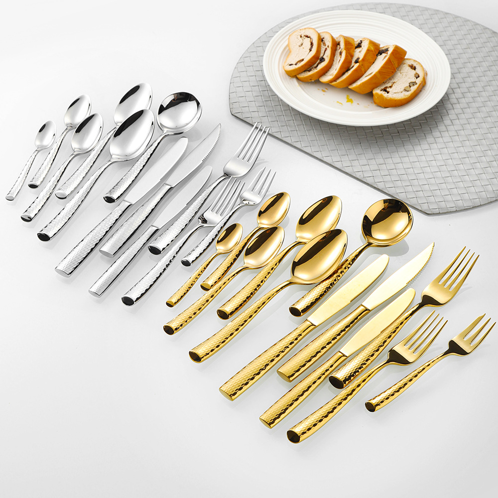 高档酒店餐厅精品锤纹西餐具全系列金色餐刀餐叉餐勺轻奢羽鳞系列