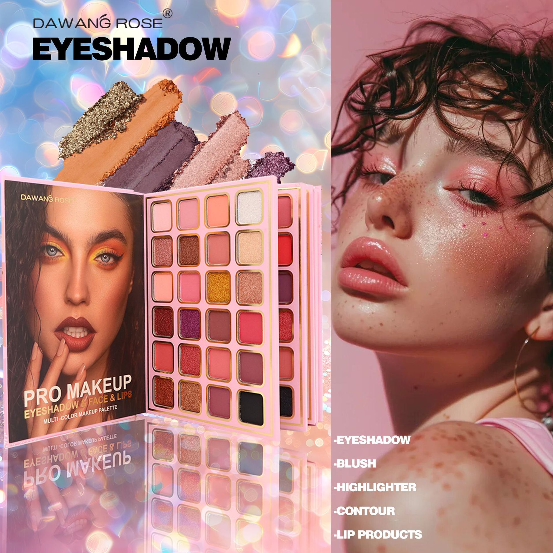 DAWANG ROSE Book Multi-Color Eyeshadow Palette, Eyeshadow Blush, Contouring Lip Mud All-in-one Comprehensive Makeup Palette Specification image