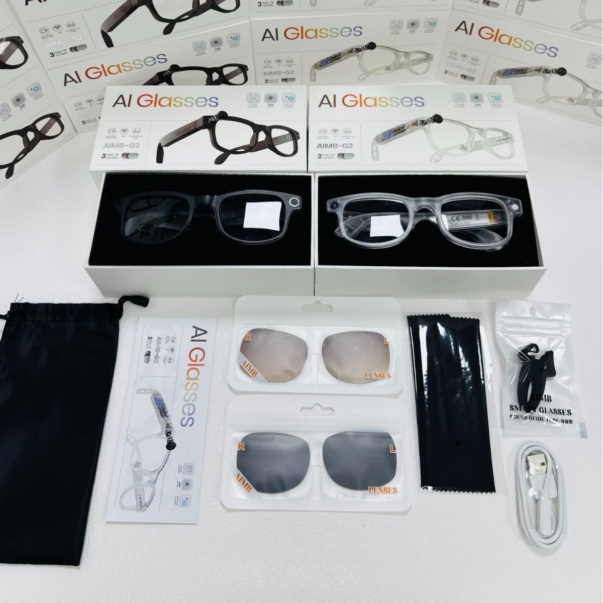 Transfronterizo AIMB-G2 AI gafas inteligentes traducción simultánea bluetooth escuchar canción llamada 800w hd grabación de fotos video Application Scenario