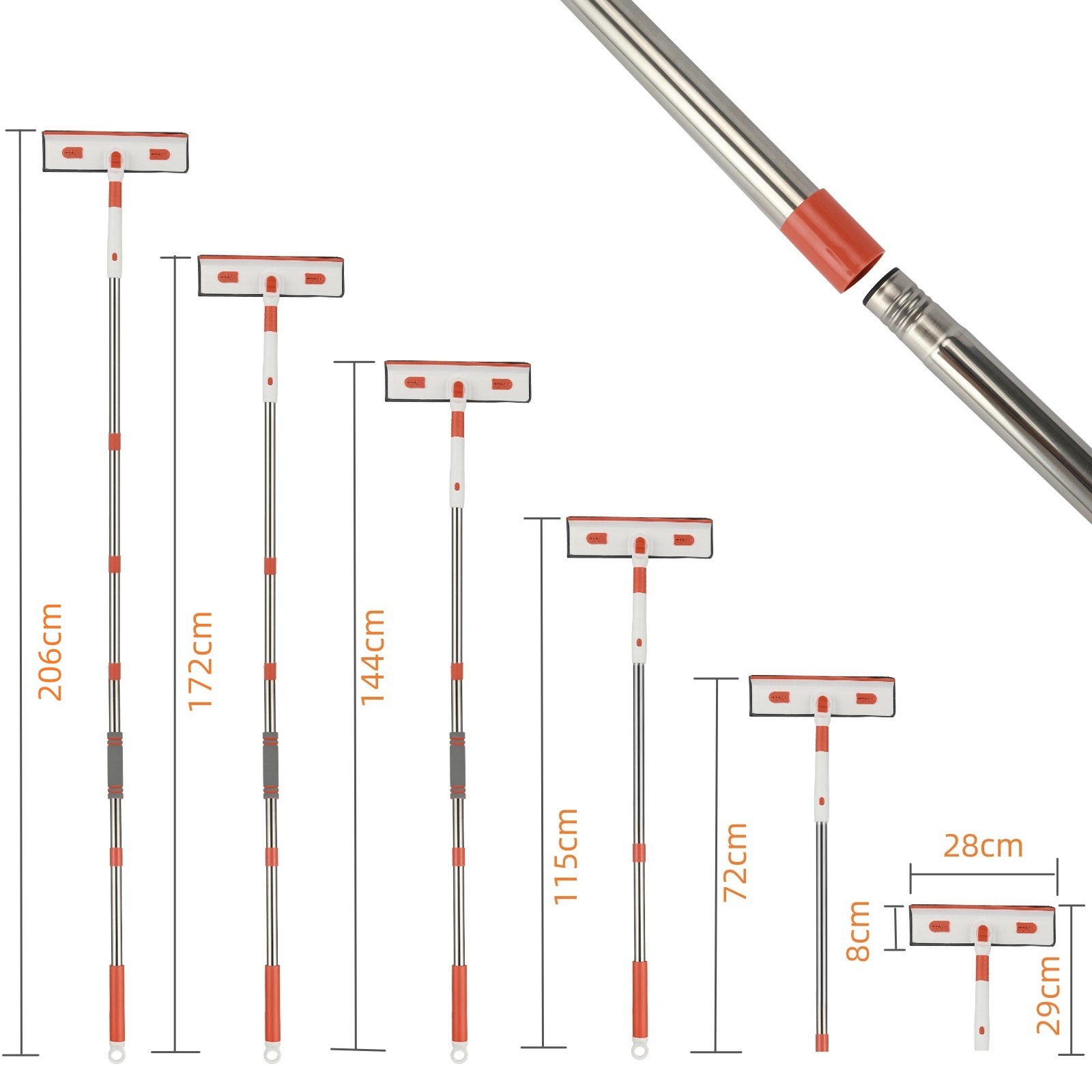 跨境 擦玻璃神器家用加长拼接杆窗户清洁刮水器玻璃刮雪尼尔擦窗白底实物图