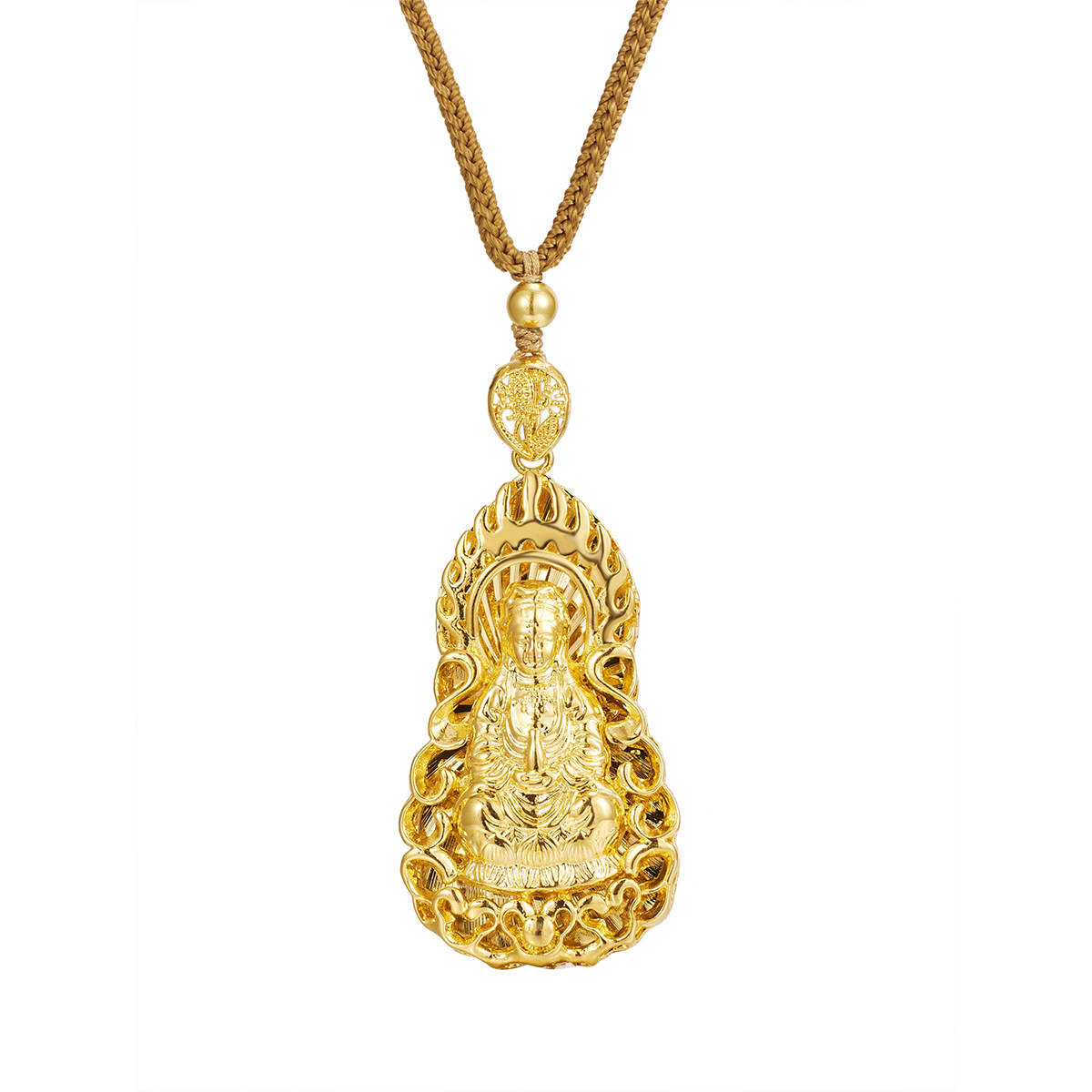 Authentic ancient-style sand gold necklace, flame Guanyin pendant for men and women, sitting lotus Guanyin Bodhisattva, new Chinese-style pendant, Chinese style Item Picture