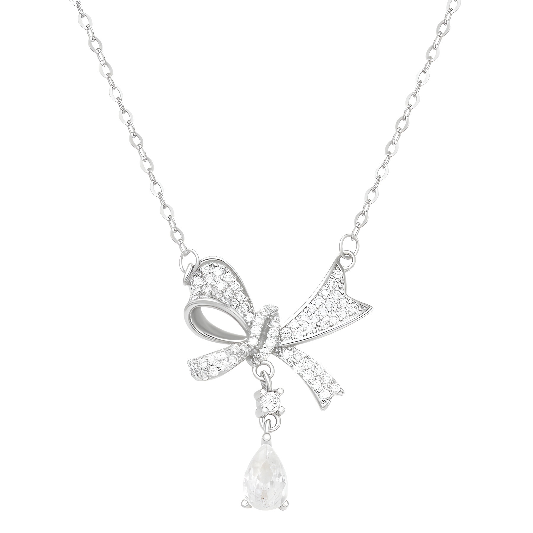 s925 Silver Full diamond bow necklace, women's ins light luxury and niche design sense pendant sweater collarbone chain Item Picture