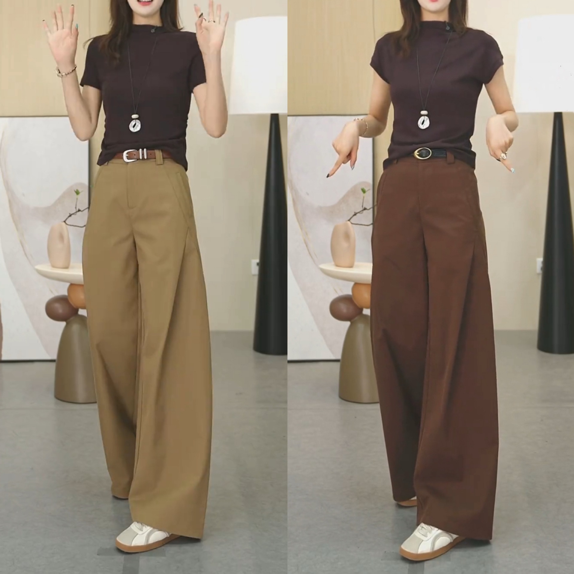 Khaki wide-leg pants with a drape feel for women's autumn 2025 new style high-waisted loose straight-leg pants Versatile casual long pants Specification image