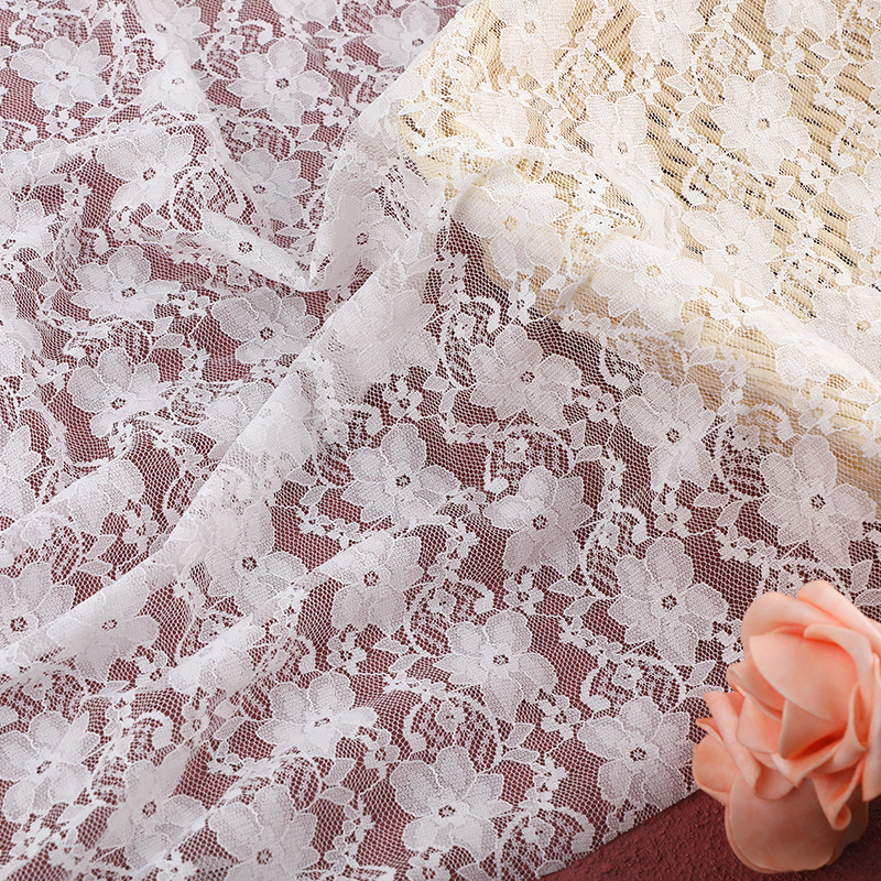 锦纶蕾丝面料经典小梅花蕾丝布料镂空弹力婚纱辅料蕾丝面料现货产品图