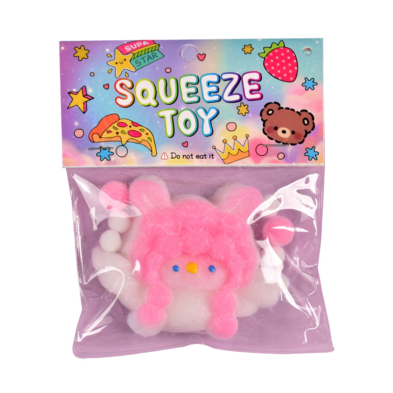 仿硅胶捏捏乐奶油感烂泥感天使小兔解压玩具发泄神器工厂批发白底实物图