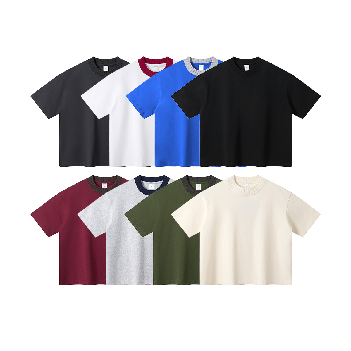 Summer new knitted patchwork color-blocking collar 100% cotton short-sleeved American trendy brand versatile short T-shirt top for men Item Picture
