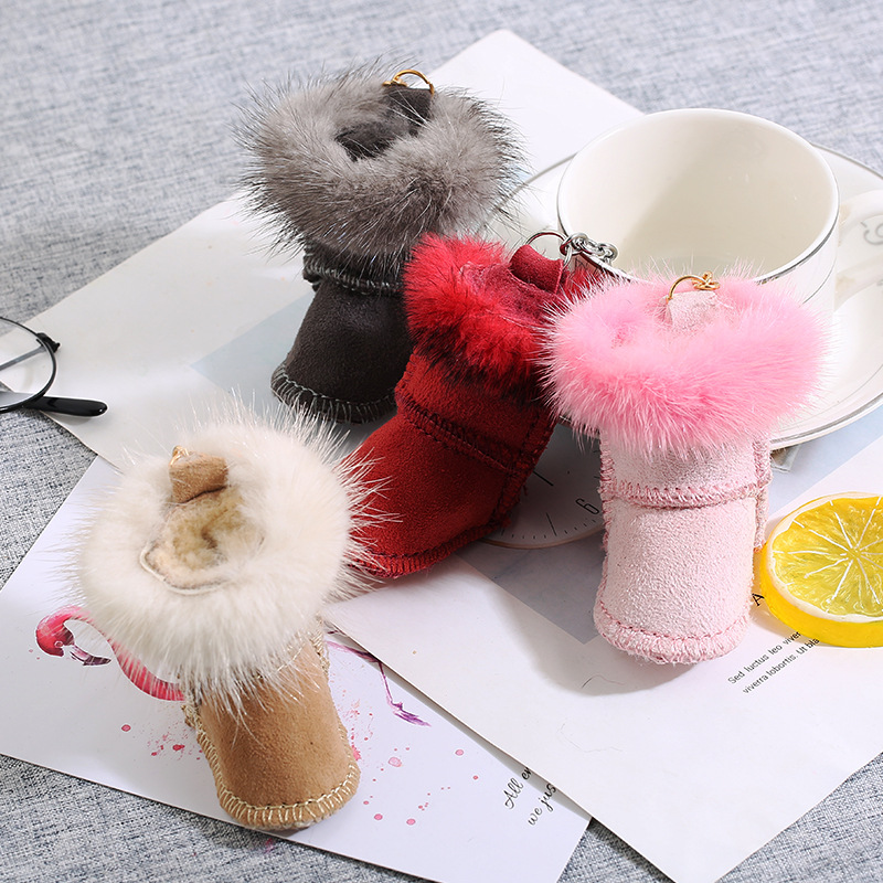 汽车钥匙扣挂件个性创意雪地靴水貂毛车钥匙扣背包挂件包包挂饰