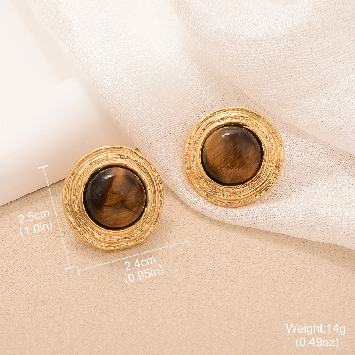 Tiger eye earrings, Maillard earrings, Hong Kong-style retro high-end round face slimming, light luxury sunflower design autumn and winter earrings Application Scenario