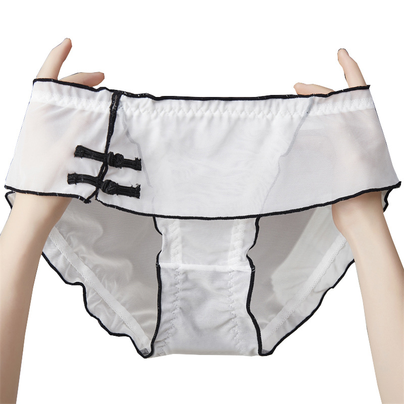 Trendy Chinese-style women's comfortable and sexy underwear, delicate mesh fabric, fashionable and elegant one-button mid-waist underwear for women 7617 Item Picture