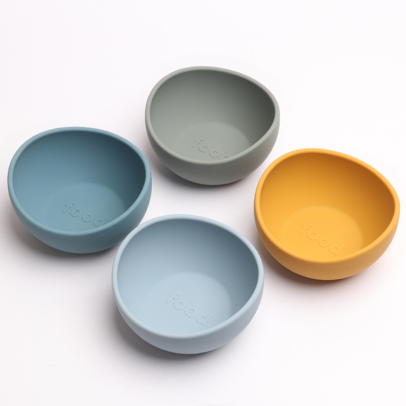 Customizable food-grade silicone children's feeding tableware, baby eating training complementary food bowls, irregular curved bowls details Picture