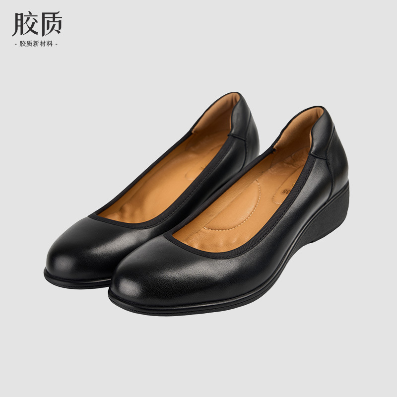 真皮空姐单鞋软底黑色正装面试女士皮鞋职业银行一脚蹬工作鞋厚底