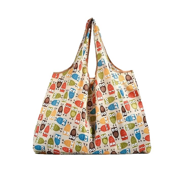 Wholesale of 2025 new folding shopping bags, flower-patterned portable polyester hand-held storage bags, large-capacity supermarket grocery bags Item Picture