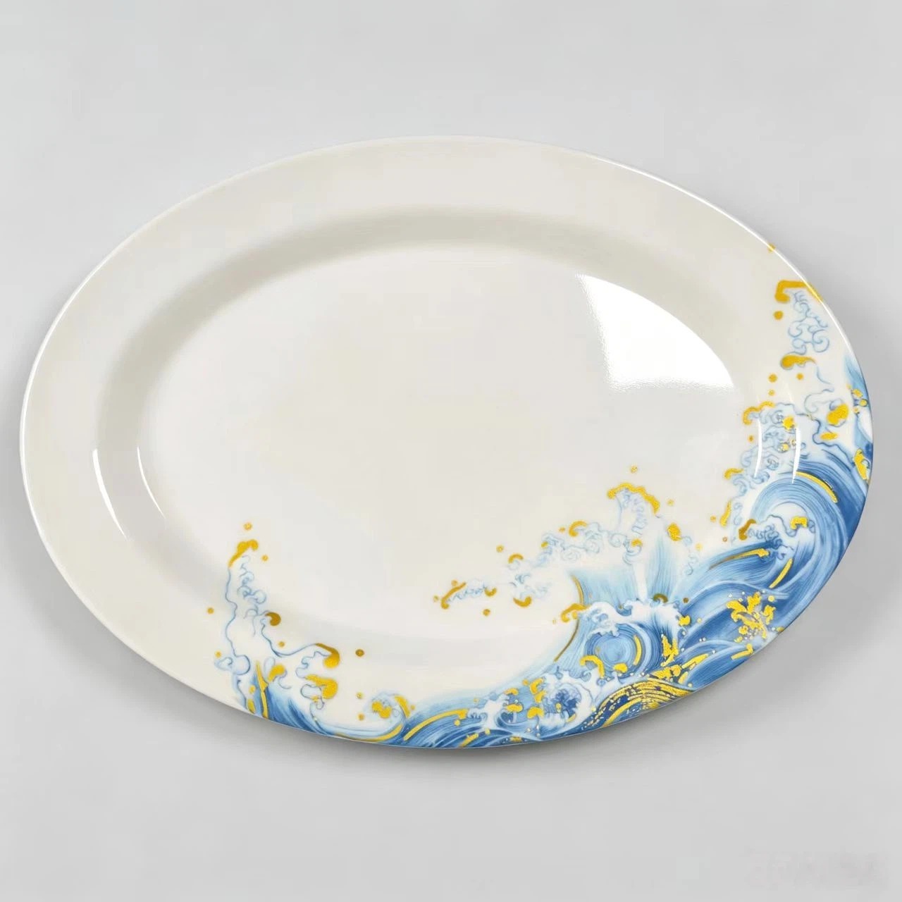 Melamine tableware, Golden Wave plastic plates, imitation porcelain plates, oval plates, commercial plates, specially designed for restaurants and hotels details Picture