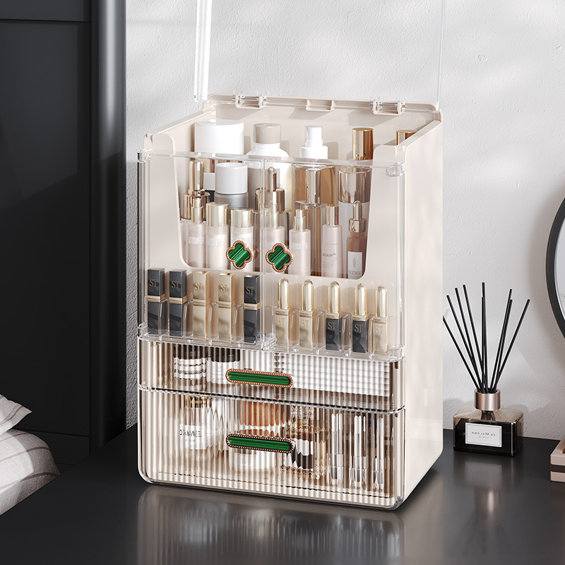2024 New cosmetic storage box, popular shelf, lipstick protective, dust-proof, large-capacity desktop storage box Specification image