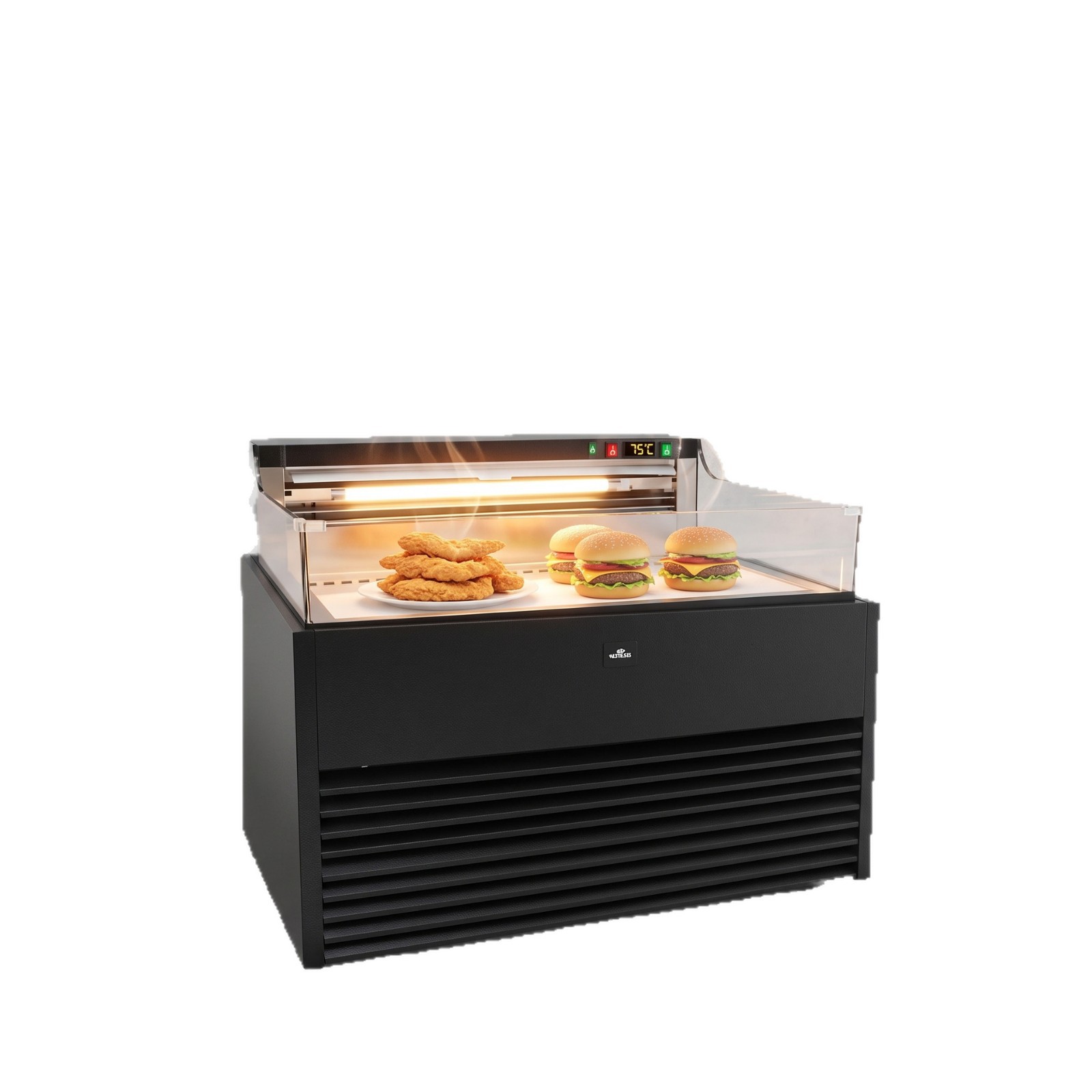 Commercial vertical open hot air circulation insulation cabinet with digital display temperature control for cooked food, fried chicken and hamburger display cabinet Item Picture