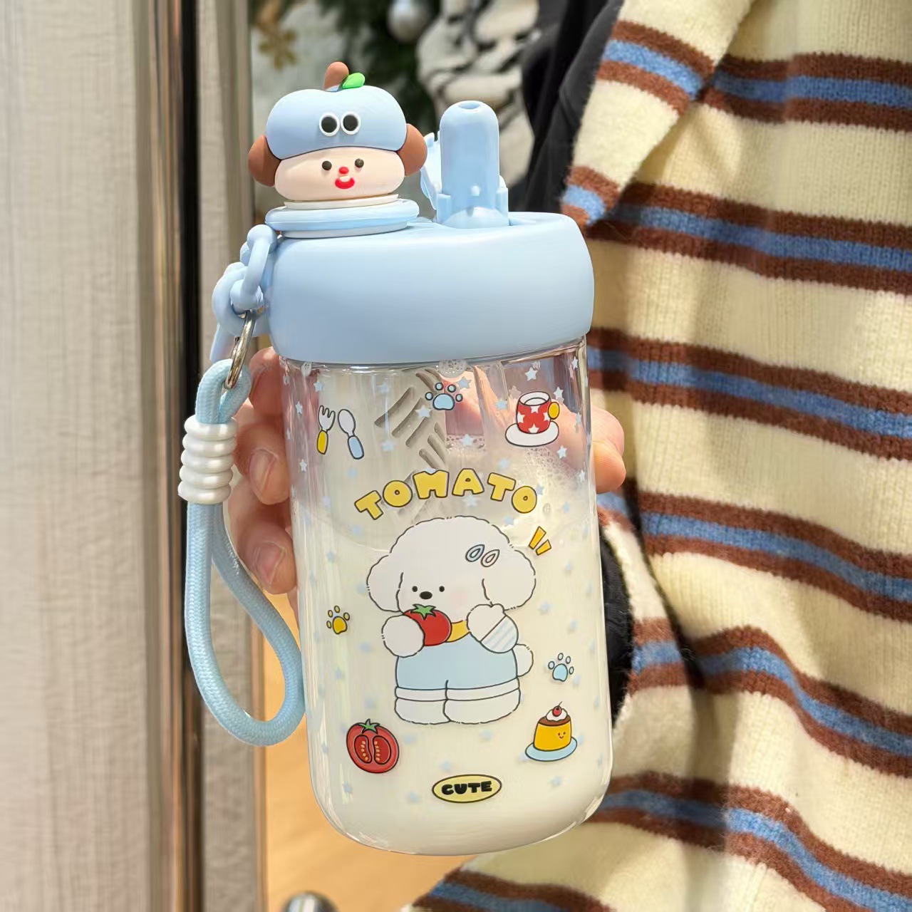 2025 New holiday cute Christmas dog water cup, high appearance level for girls, ins non-identical plastic cup, straw cup Item Picture