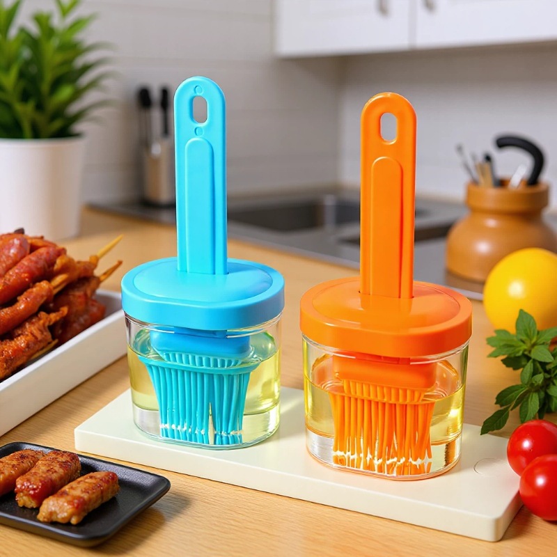 硅胶油刷带瓶一体式油壶刷厨房防尘家用耐高温食品级刷酱烧烤油刷