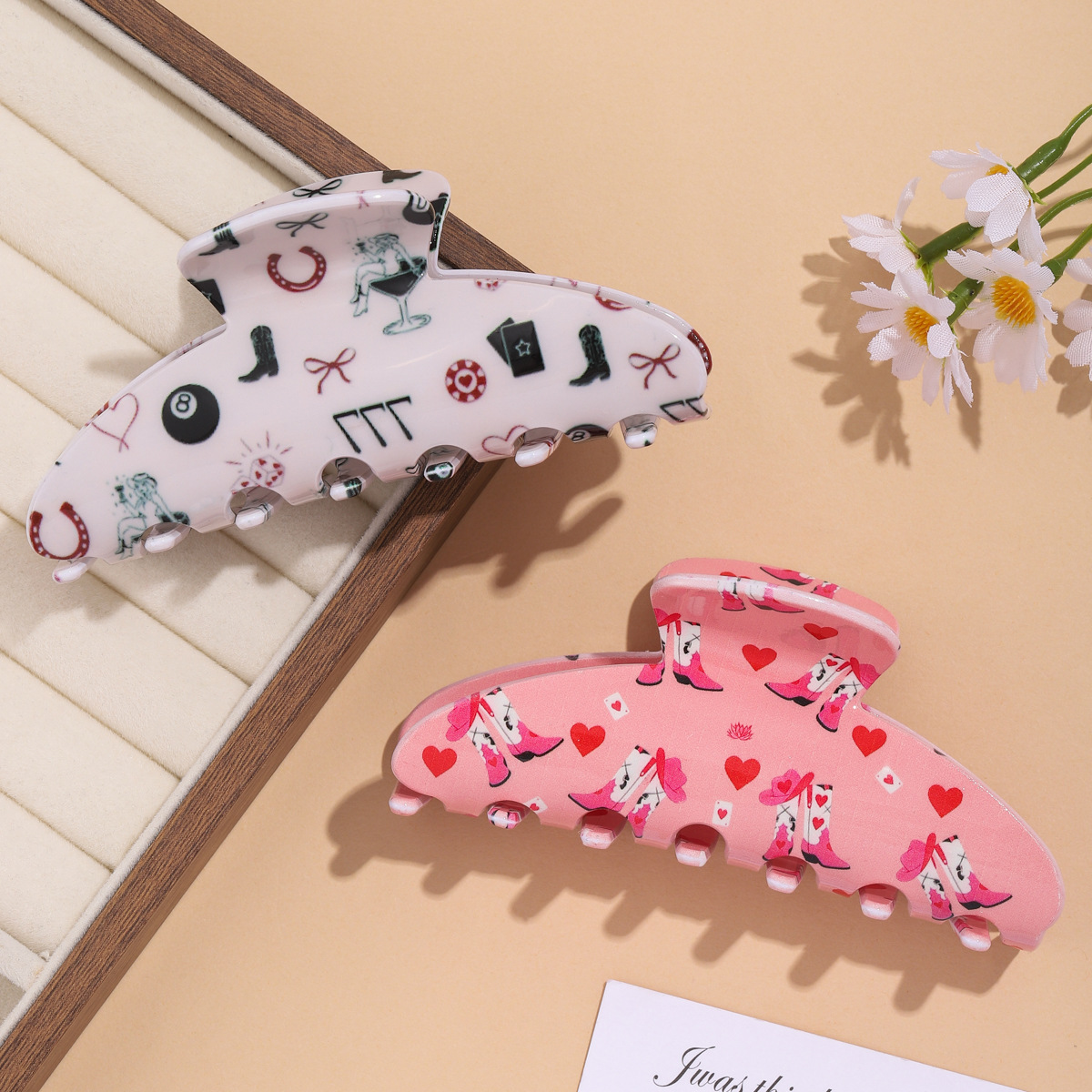 欧美复古个性印花抓夹趣味性发爪外出后脑勺鲨鱼夹派对发饰批发