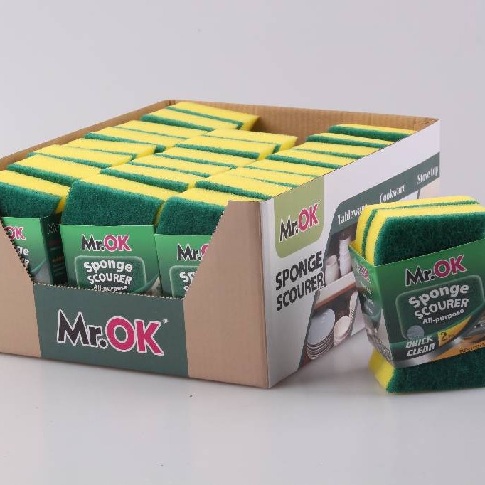 Mr.OK factory direct supply sponge scouring pads, double-sided cleaning sponges, kitchen cleaning sponges, dishwashing sponges, pot scrubbing sponges