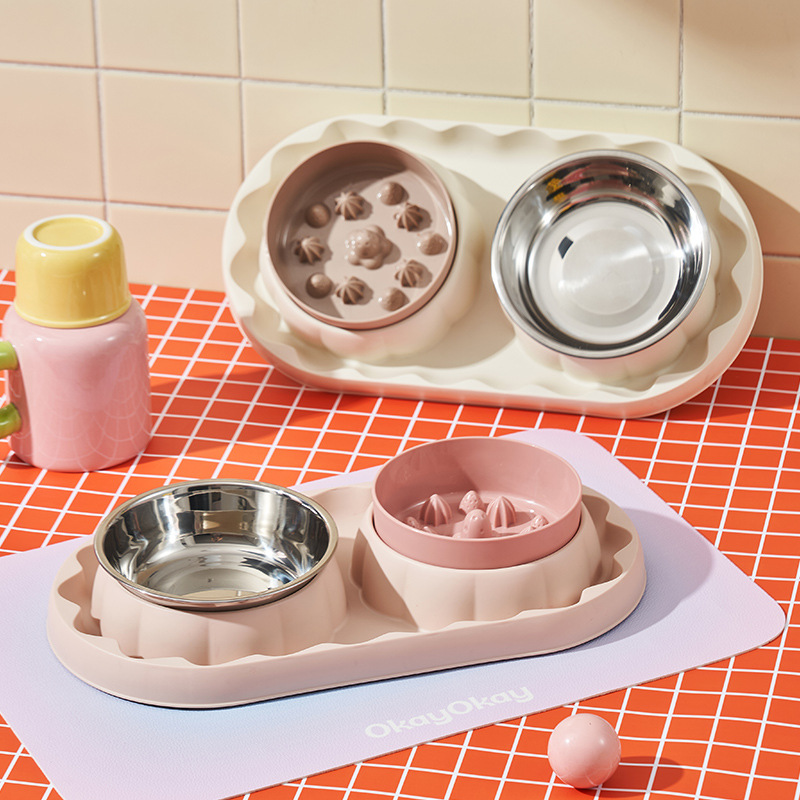 Rongka Pet Cross-border Cat Stainless Steel Double Bowl Dog anti-choking Slow Food Bowl Anti-Tipping Cat Bowl Large Capacity Anti-leakage Dog Bowl Pet Bowl details Picture