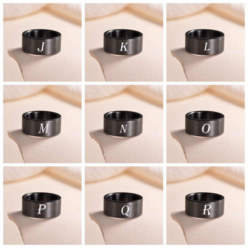 In 2024, the best-selling titanium steel letter ring on Amazon's temu is vacuum-plated and does not fade, a European and American men's accessory details Picture
