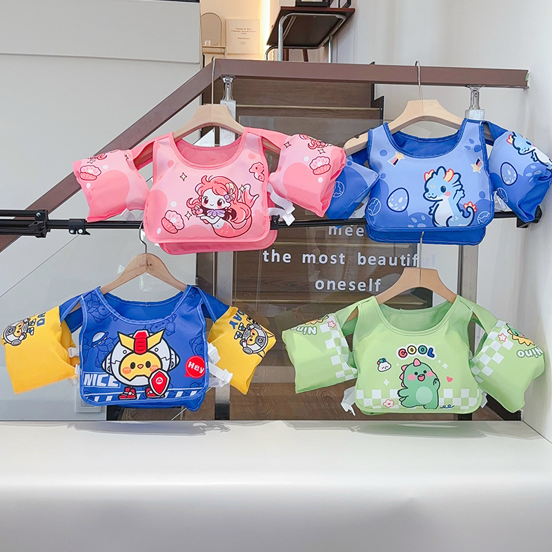 Wholesale of cotton-padded baby buoyancy vests, non-inflatable buoyancy vests, cartoon printed children's swimming life jackets details Picture