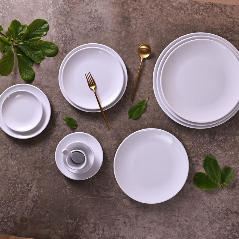 White melamine tableware, round plates, commercial round plates, large flat plates, hotel and restaurant cold dish plates, side dish plates, manufacturer wholesale