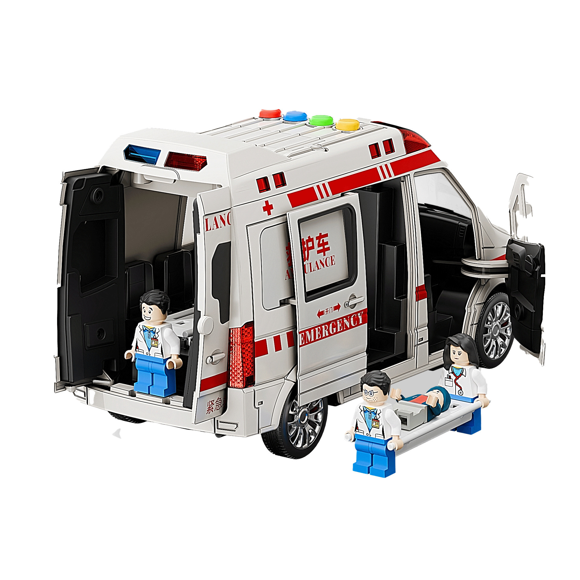 儿童超大号仿真120救护车玩具可开5门音乐故事模型汽车男孩3-6岁白底实物图