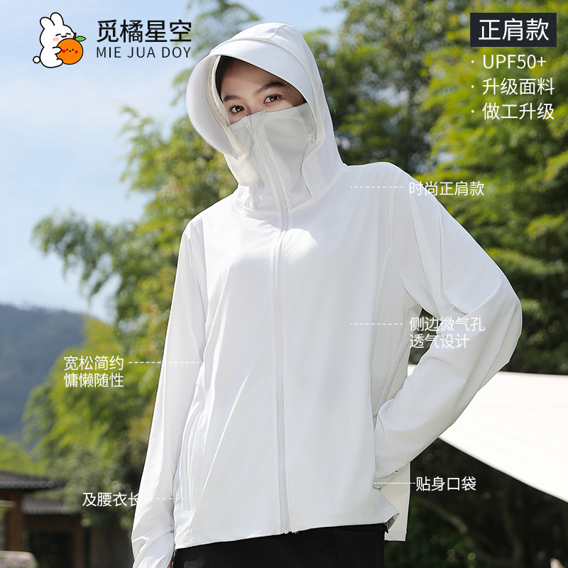 Ice silk hooded sun-protective clothing, thin outdoor wear, sun-protective clothing for women, loose summer 2025 new style cardigan Item Picture
