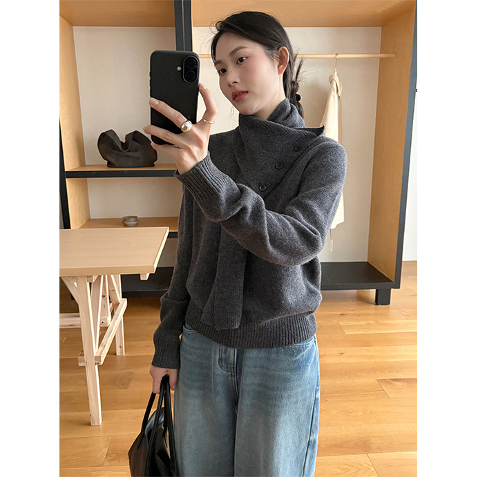 TG effortlessly wears a full wool buttoned scarf and warm knitted sweater for women's 2025 winter new style 26037 Specification image