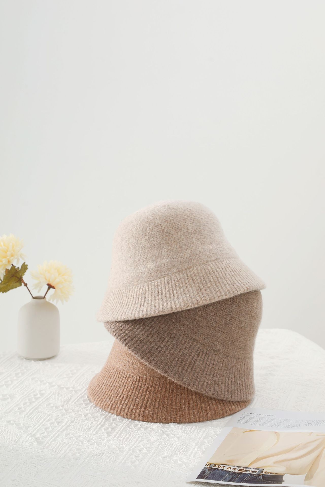 High-quality wool fisherman's hat, Korean and Japanese style versatile and fashionable knitted basin hat for autumn and winter details Picture