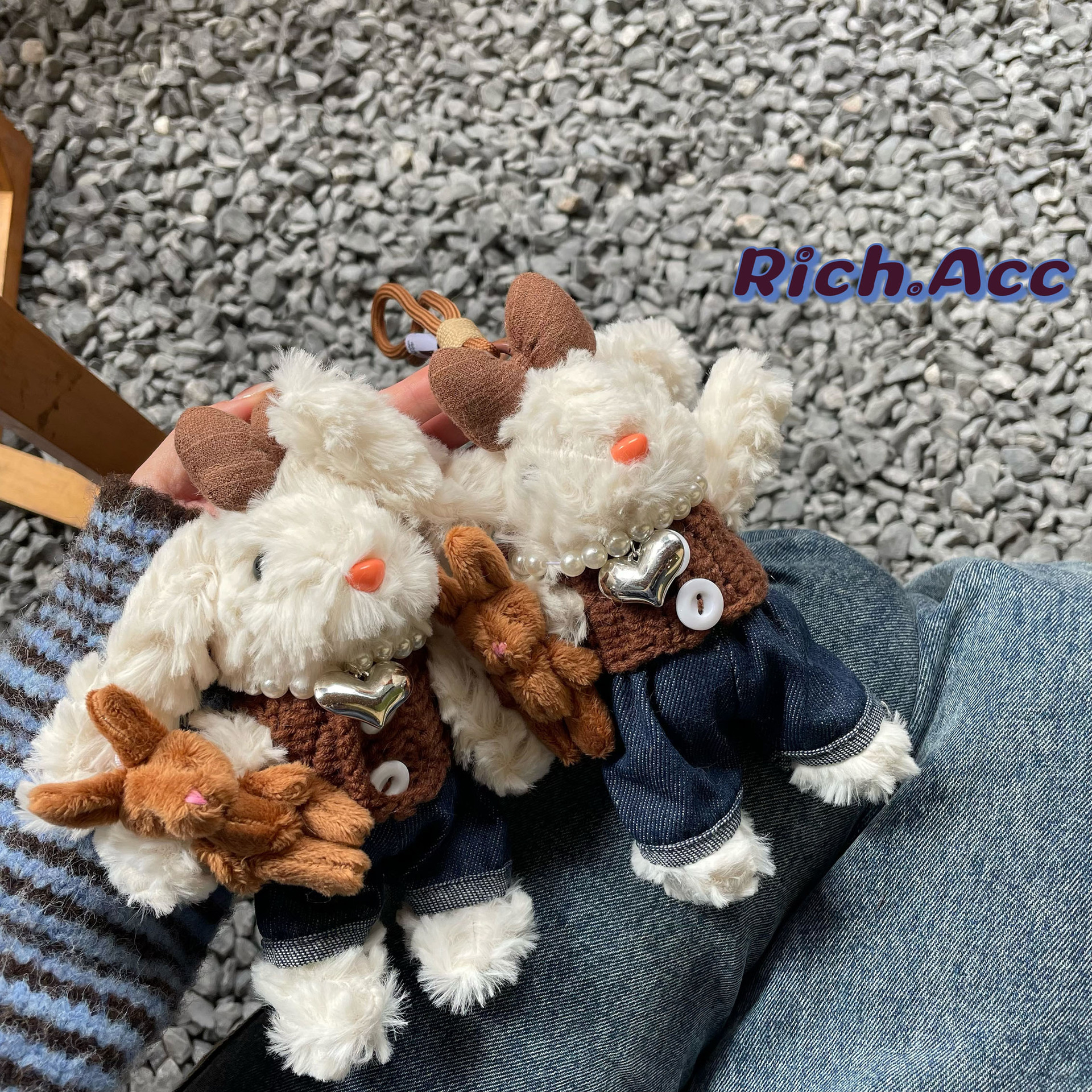 [Real Shot] High-quality Korean denim sweater, vest, long earlobe, ear rabbit, plush toy bag, pendant, keychain Application Scenario