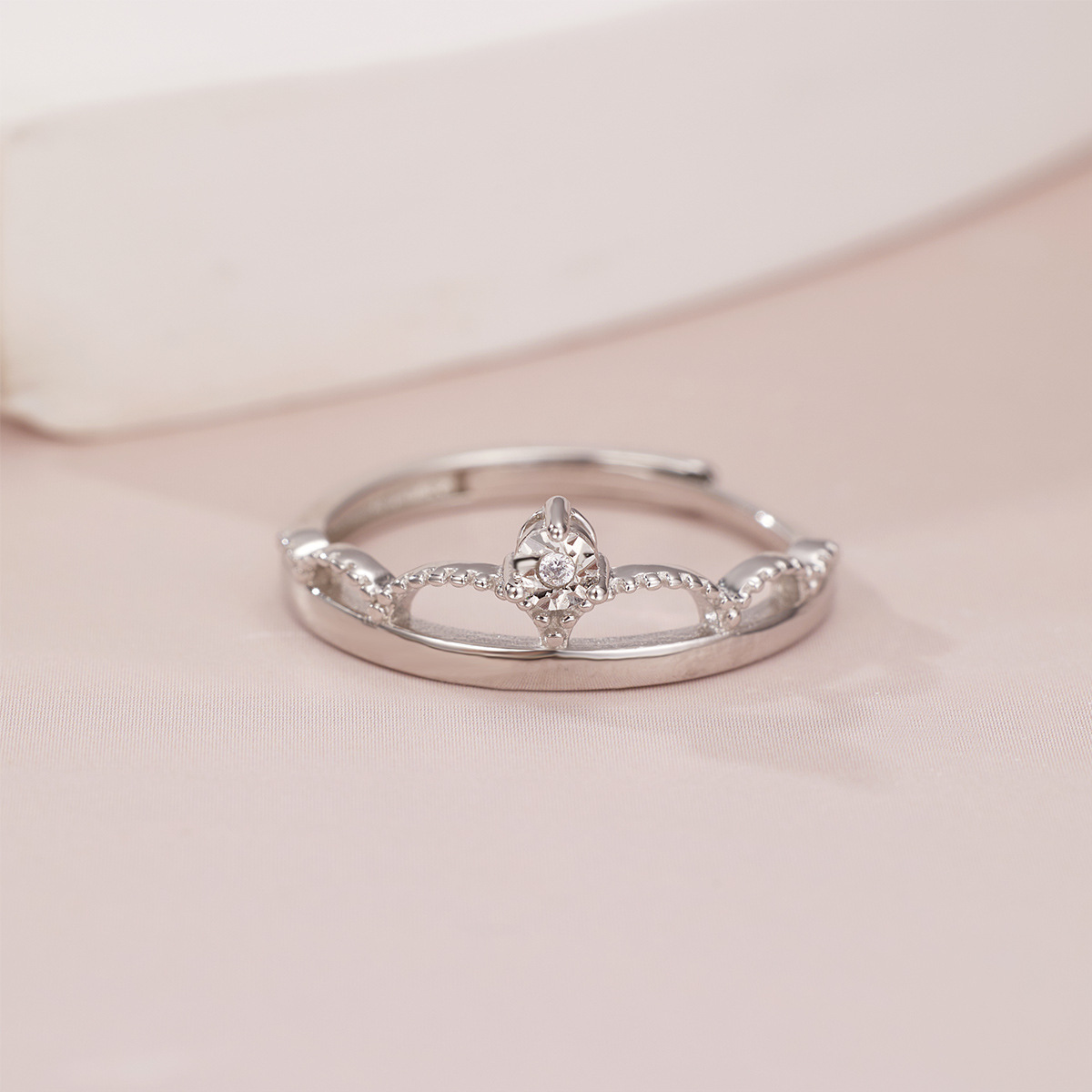 s925 pure silver zircon princess ring, simple design, crown lady ring with open design, factory direct sales