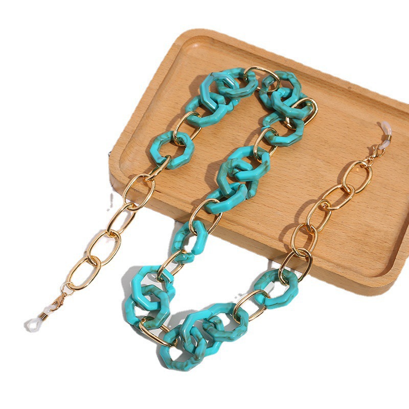 Fashionable acrylic glasses chain with two-color effect, metal neck buckle chain in multiple colors to choose from, hot-selling spliced necklace, mask chain Item Picture