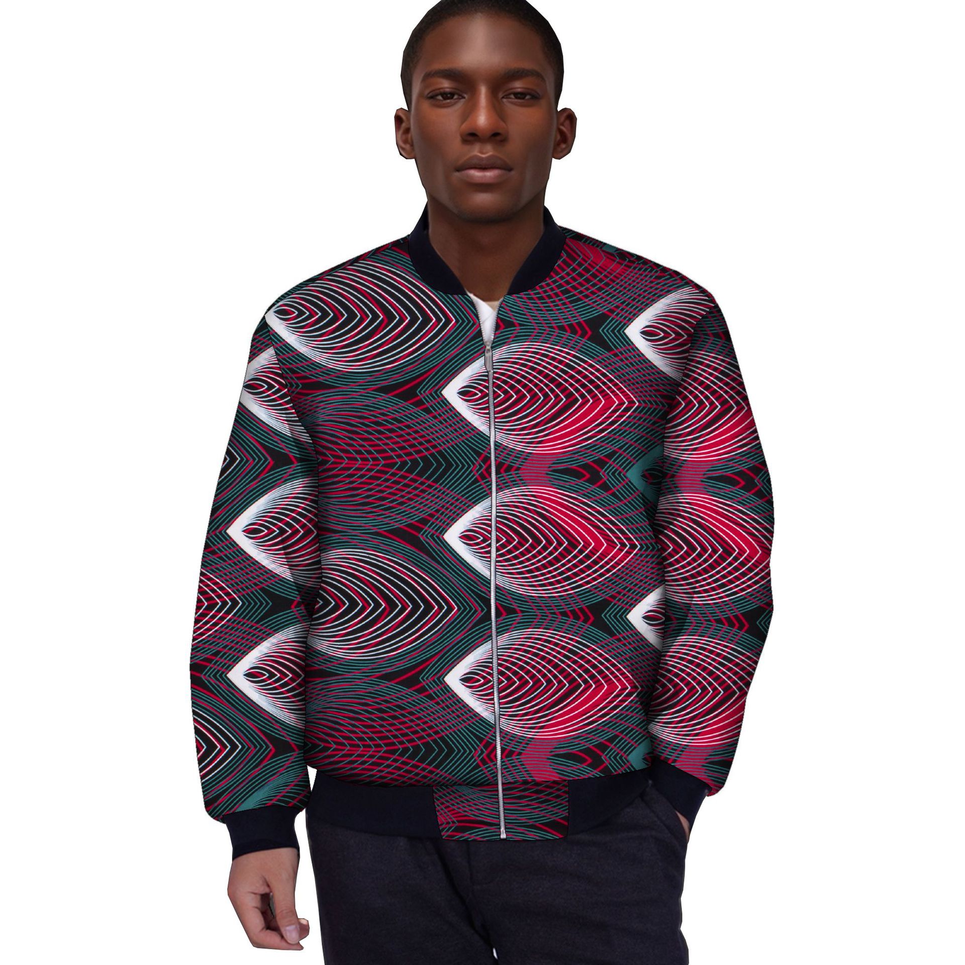 抽象图案加厚夹克男宽松潮流休闲外套春秋季穿搭产品图