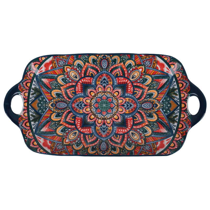 Bohemian-style tableware home set, high appearance level underglaze color tableware, bowl and plate wholesale, ceramic bowl and plate set Item Picture