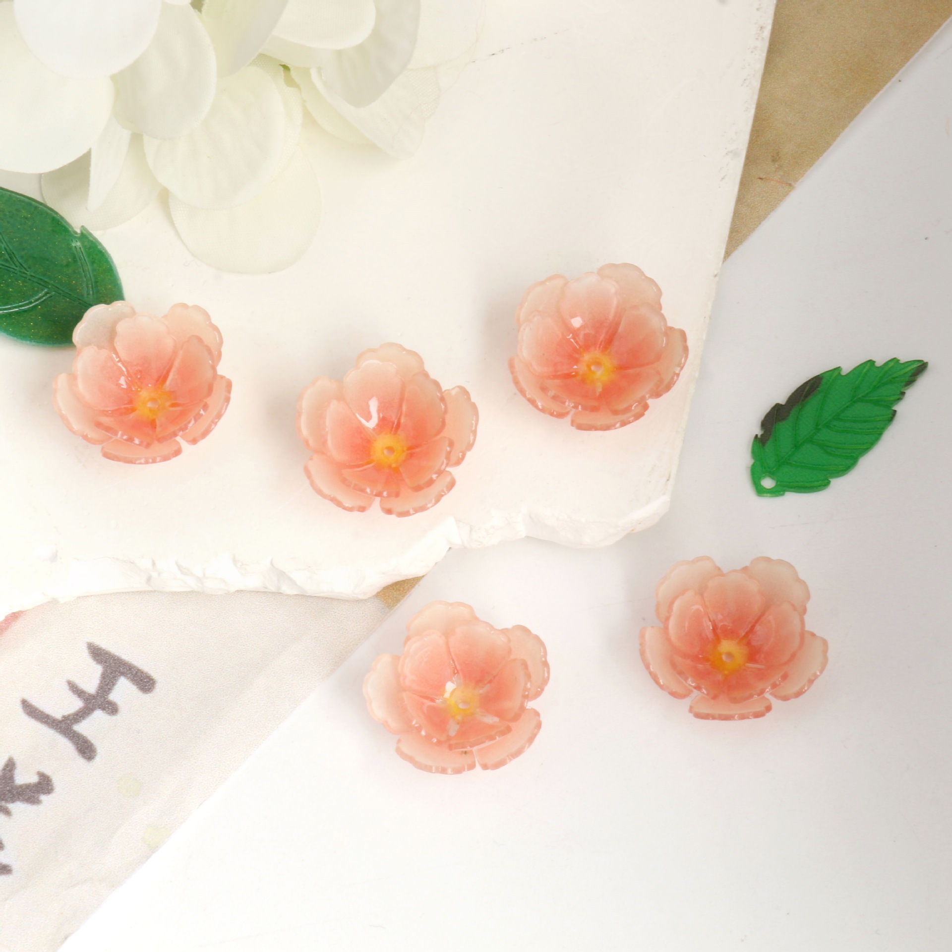 古风立体热缩片花朵超仙双层五瓣花手工diy带孔饰品耳环吊坠配件