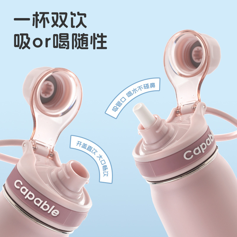 Portable stainless steel insulated cup for male and female students, large-capacity direct drinking, outdoor fashionable sports water cup with handle Specification image