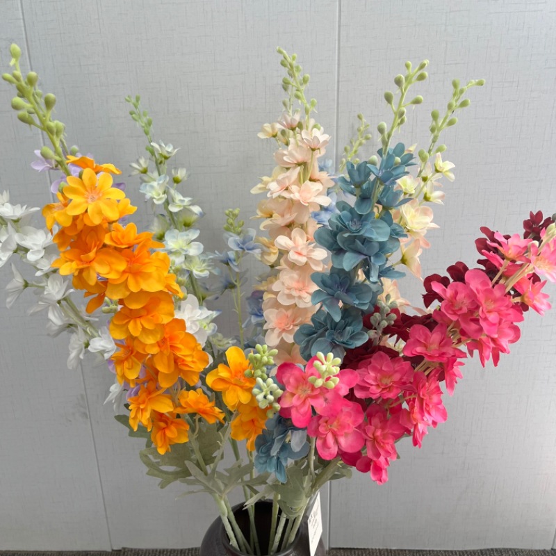 速卖通热卖飞燕草仿真花风信子婚礼堂挑高2叉植绒飞燕草仿真花产品图