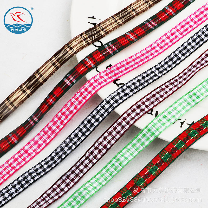 1CM checkered ribbon, thousand bird checkered color ribbon, gift packaging ribbon, DIY gift packaging webbing, country-style sub-ribbon, batch Item Picture