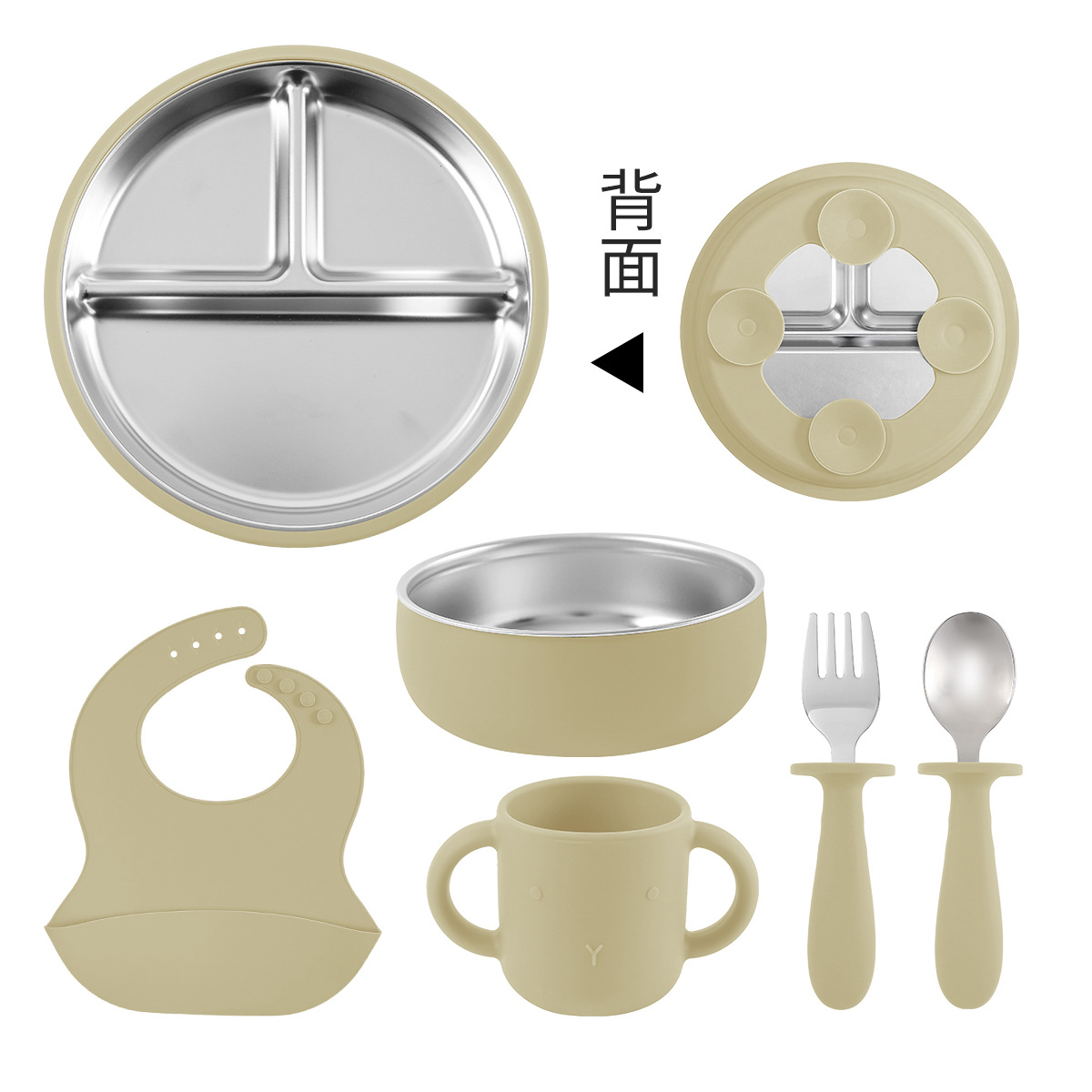 Amazon's best-selling 304 stainless steel plate set, silicone suction cups, anti-slip and heat-insulating children's complementary food feeding tableware full figure