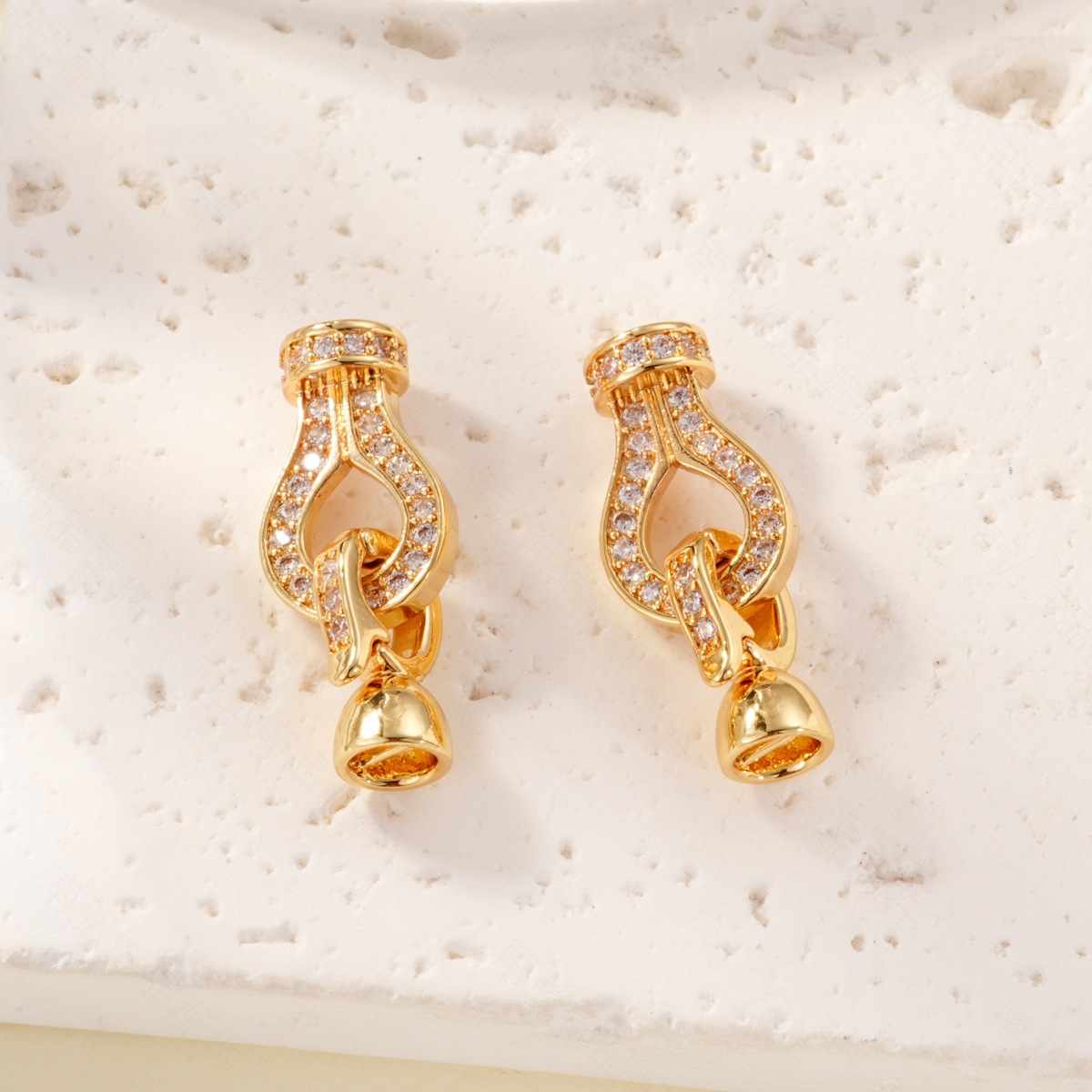 18k copper plated with real gold and inlaid with zirconium double rope knot connection buckle, color retention and high-end feel, DIY jewelry and necklace buckle details Picture
