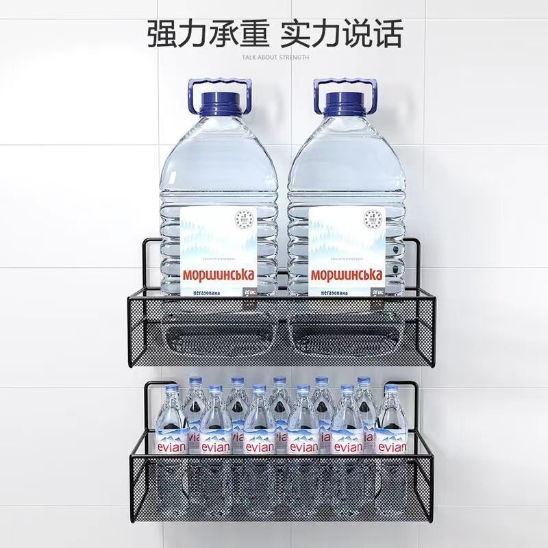 Wall-mounted storage racks for bathrooms, toilets, showers, washrooms and kitchens without the need for drilling Application Scenario