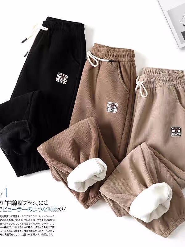 爆款冬款奥粒绒卫裤加绒加厚木棉绒束脚女竖条保暖裤