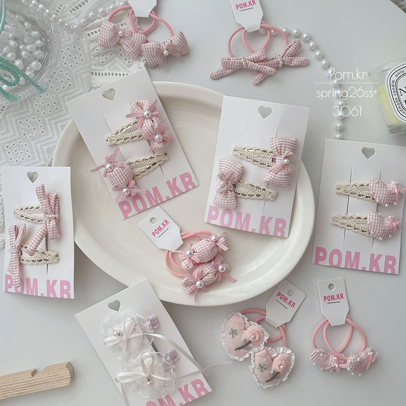 Primavera nueva colección sweet pink plaid arcos horquillas paño niños encaje bravura clip clip elástico horquillas Application Scenario