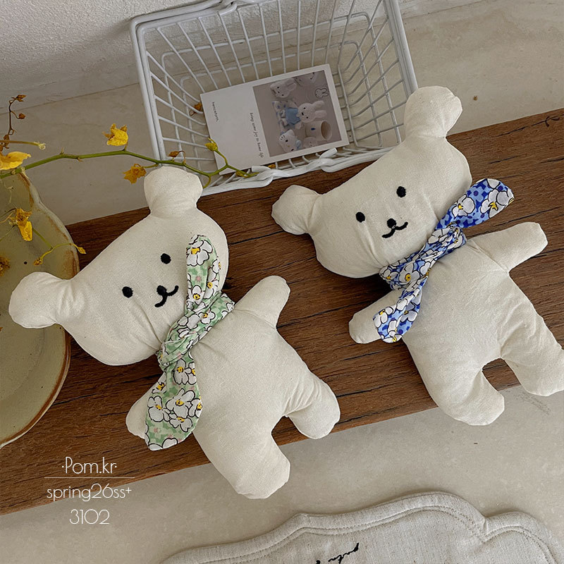New Korean-style teddy bear floral silk scarf doll, children's fabric handcrafted cotton-stuffed decorative item, cute room decoration toy Application Scenario