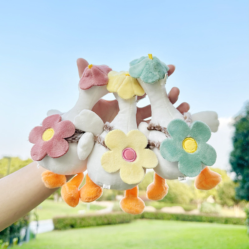 Douyin's popular big white duck plush toy keychain pendant, cute and adorable flower backpack, duck doll schoolbag hanging decoration Specification image