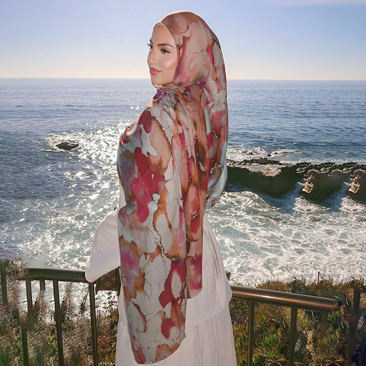 Wholesale of new cross-border Balinese gauze printed gradient women's headscarves, Moroccan headscarves and summer sun protection shawls details Picture