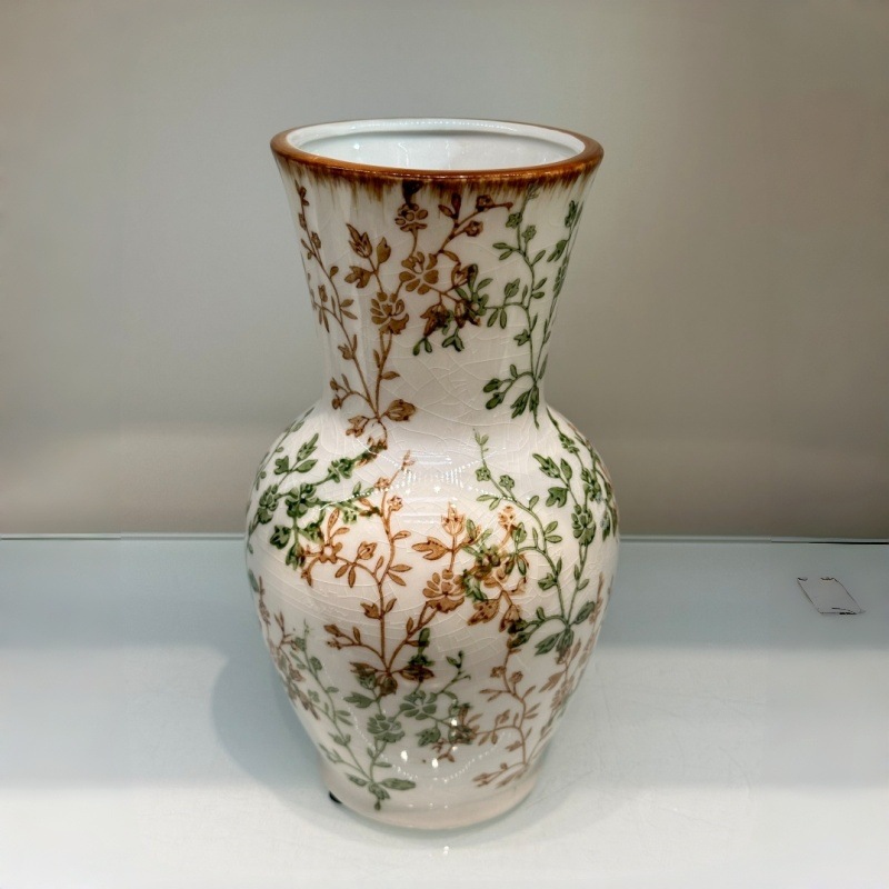 新品高级摆件中式复古陶瓷家居花瓶冰裂纹客厅插花装饰品玄关鲜花