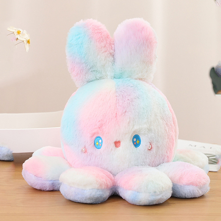 New cross-border double-sided octopus rabbit plush toy, cute tie-dyed and flipable rabbit doll pillow Specification image